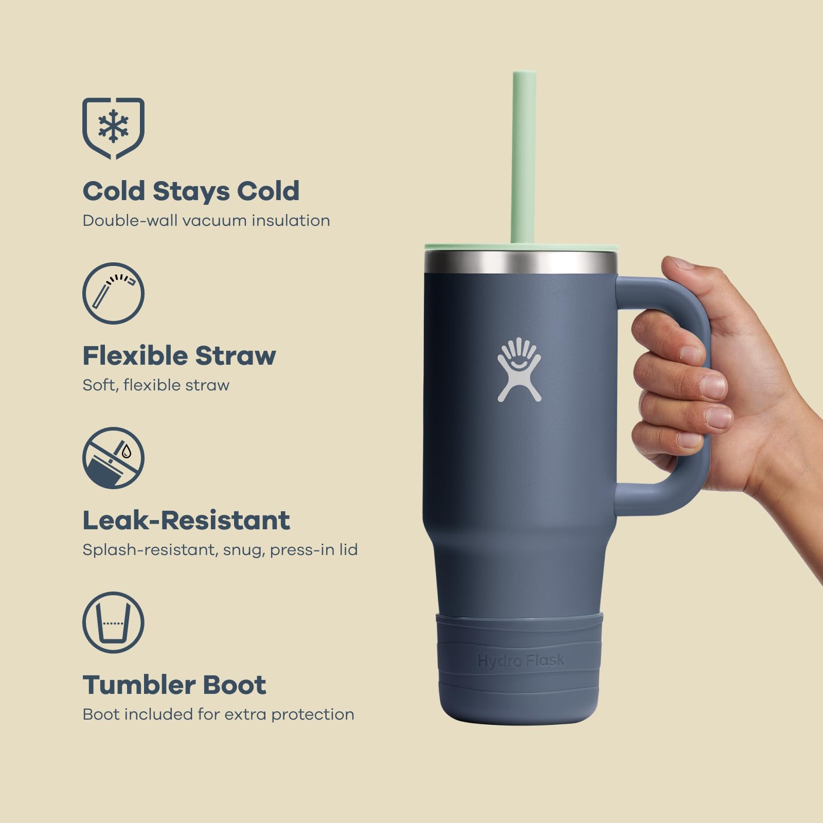 Hydro Flask Kids 24 Oz Travel Tumbler with Handle, Lid and Straw for School - Insulated Stainless Steel in Coconut Cream - Image 7